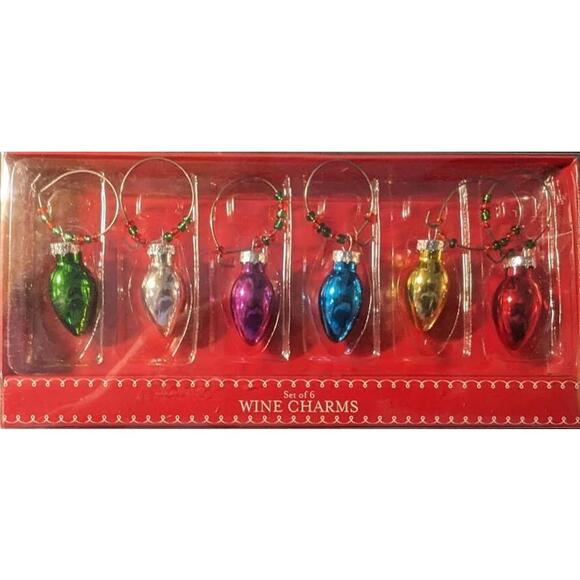 Christmas Ornament Wine Glass Charms Set of 6 NIB - Picture 2 of 4